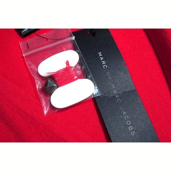 NEW! Marc Jacobs Wool Blend Cardigan Sweater Red Knit V-Neck - Picture 7 of 10